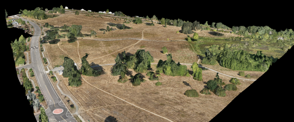 3D terrain model generated from drone photos using DroneDeploy photogrammetry software